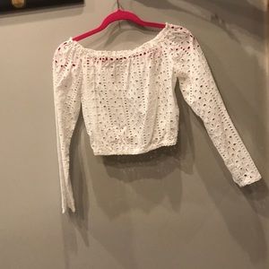off the shoulder white cut out crop top
